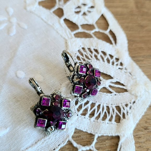 Large earrings with purple rhinestones. France. - Picture 2 of 4